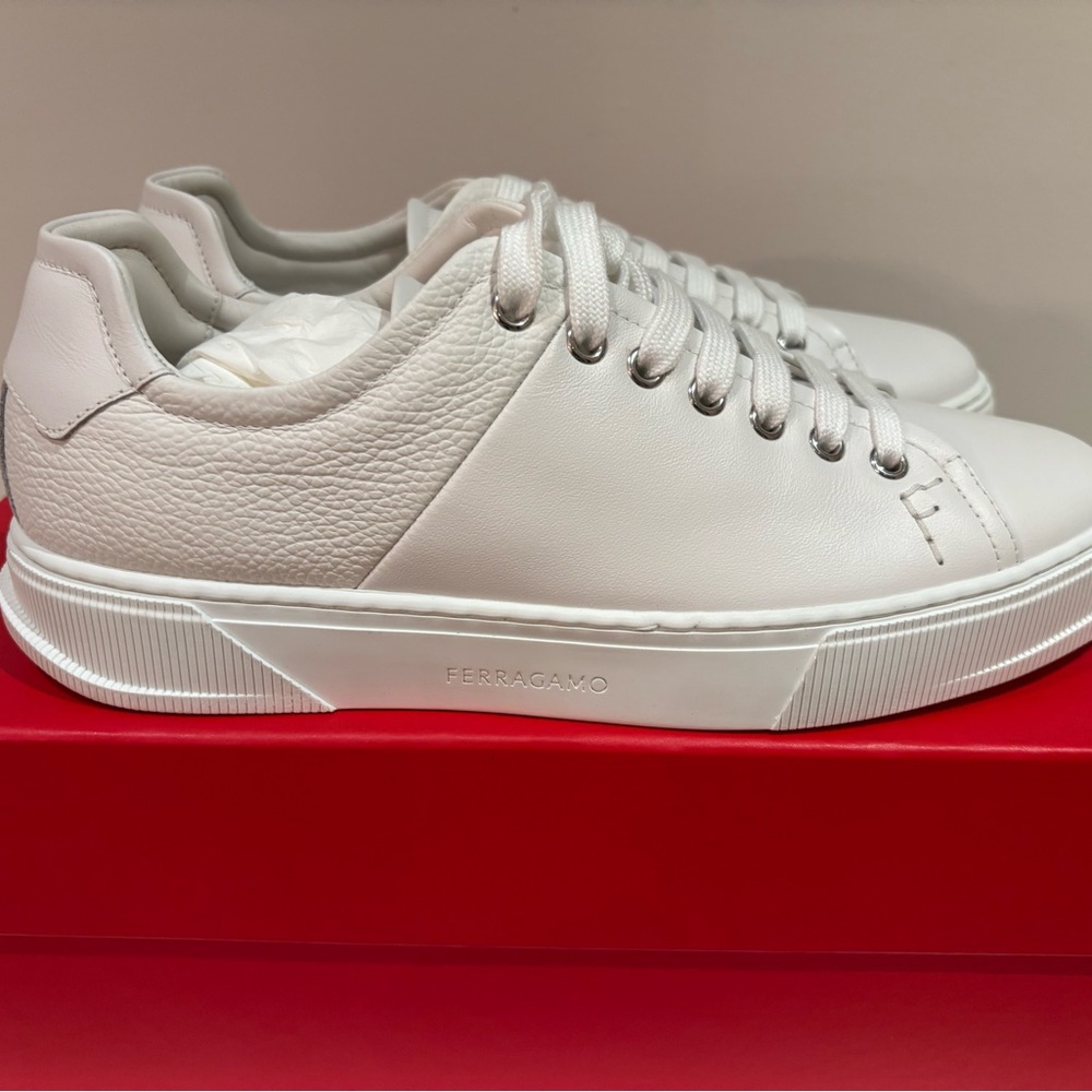 Salvatore Ferragamo White Leather Low-Top Sneakers